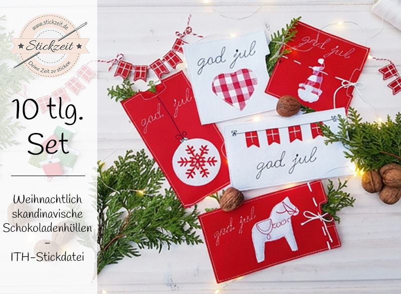Weihnachtlich skandinavische Schokoladenhüllen - ITH-Stickdatei